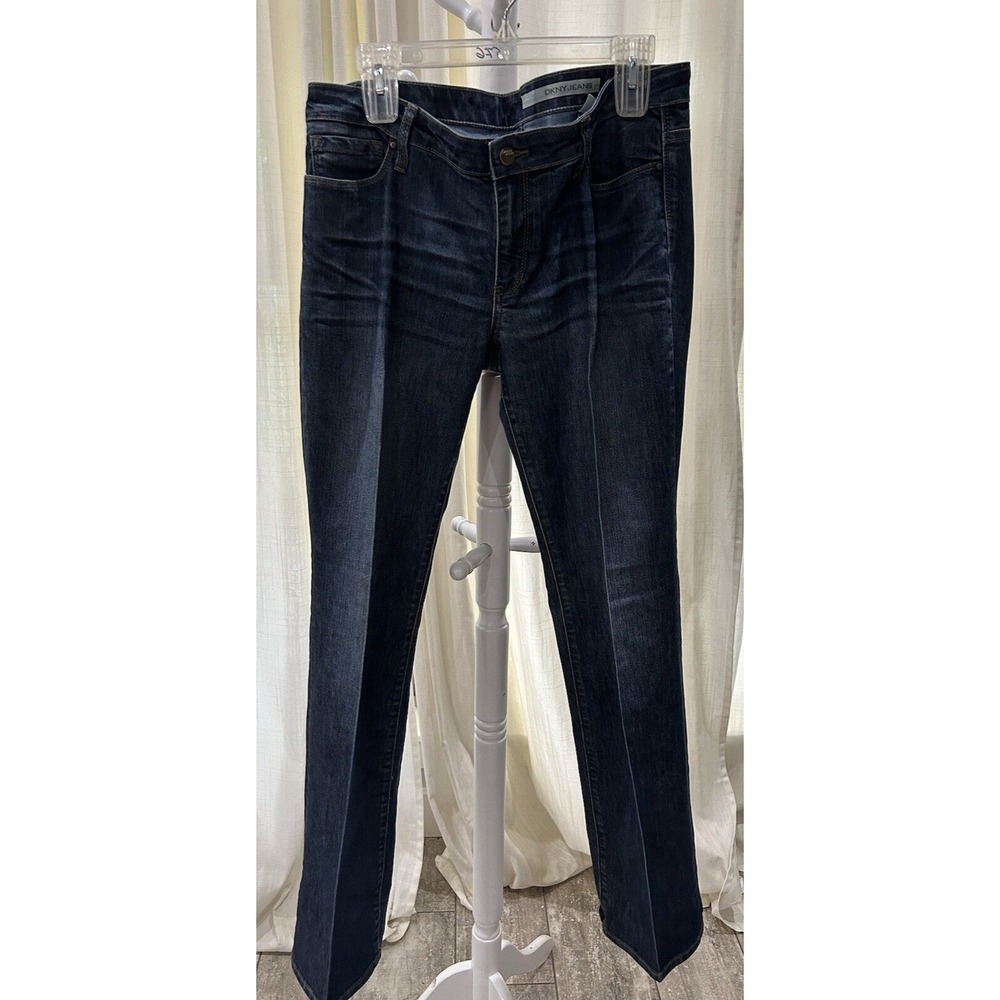 DKNY Vintage Jeans Bootcut Wide Leg Womens 14 Y2K Dark Wash Pleat Button Fly EUC